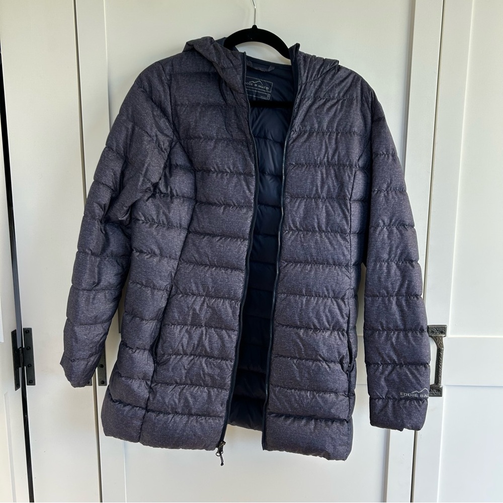 Eddie Bauer Purple Gray Puffer Jacket with stuff sack size small